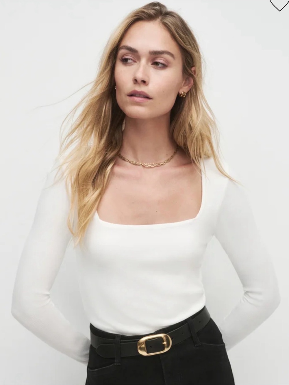 Favorite Daughter The Harvey Top White Square-Neck Long Sleeve